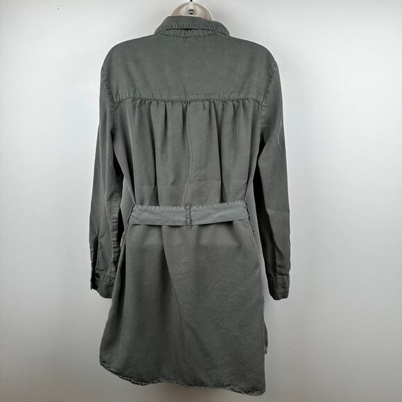 Evereve Peyton Shirt Dress Utility Dress Button Up Pockets Belted Olive Medium - Picture 6 of 12